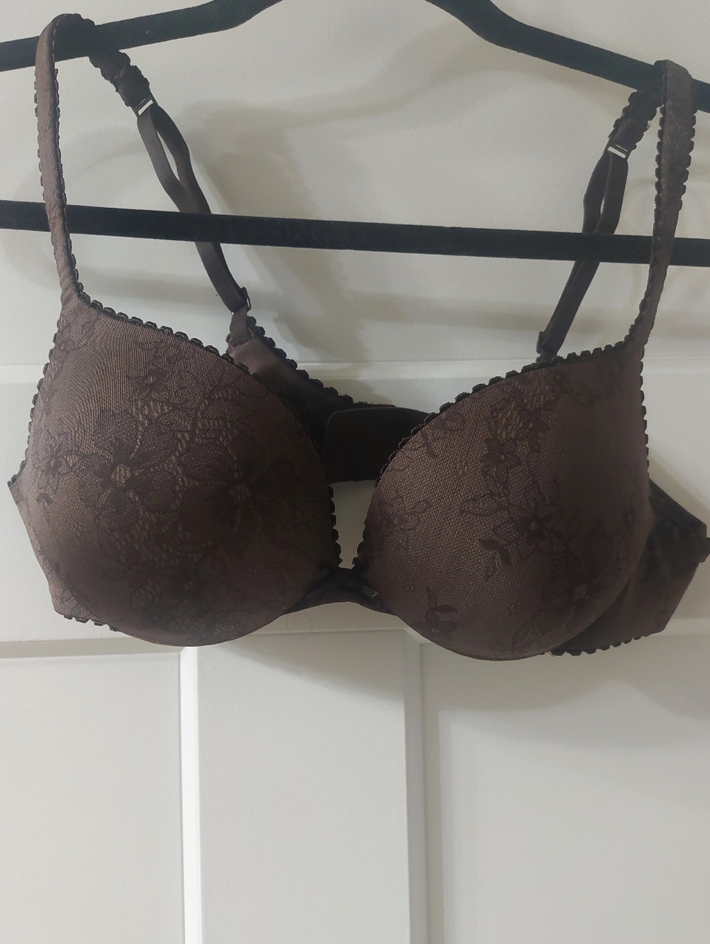SKIMS NWOT Rare Ultimate Push Up Bra Picot Brown Oxide Lace Pattern 34A